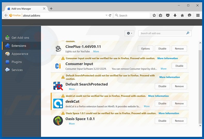 Removing globalseca.com related Mozilla Firefox extensions