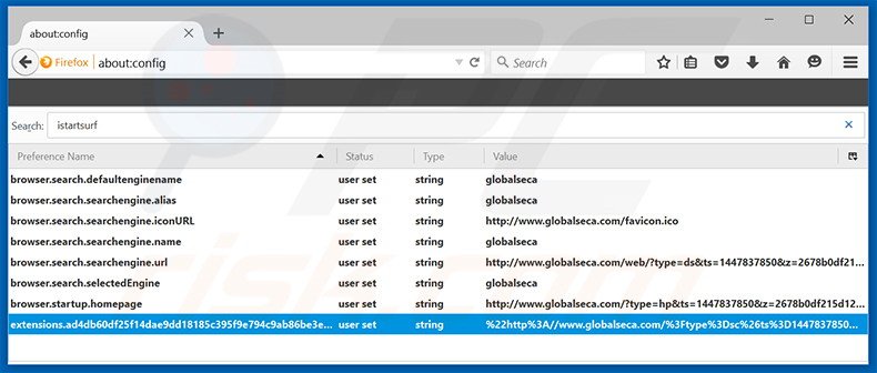 Removing globalseca.com from Mozilla Firefox default search engine