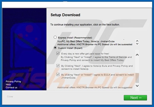 Deceptive installer distributing JinshanDuba adware