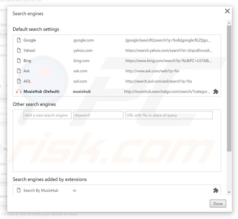 Removing musixhub.searchalgo.com from Google Chrome default search engine