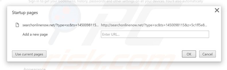 Removing searchonlinenow.net from Google Chrome homepage