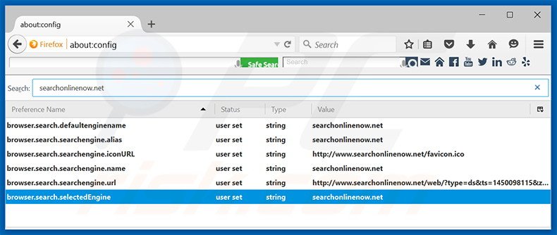 Removing searchonlinenow.net from Mozilla Firefox default search engine