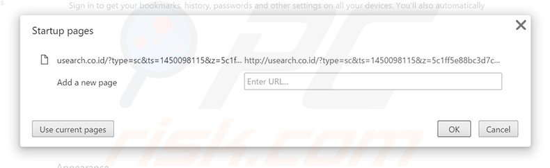 Removing usearch.co.id from Google Chrome homepage