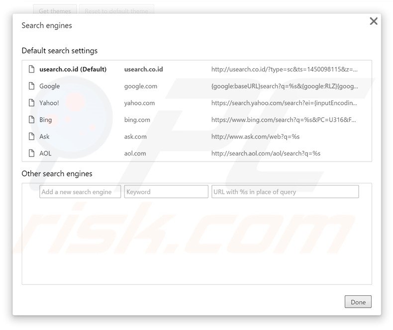 Removing usearch.co.id from Google Chrome default search engine