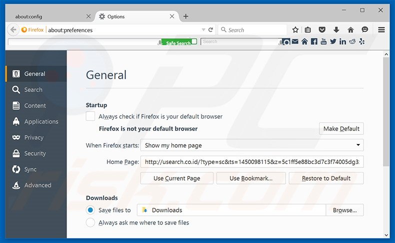 Removing usearch.co.id from Mozilla Firefox homepage