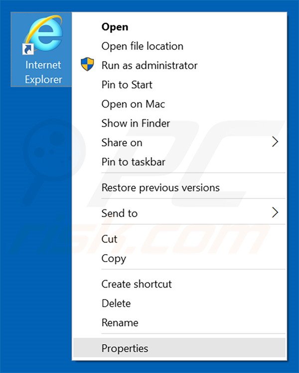 Removing usearch.co.id from Internet Explorer shortcut target step 1