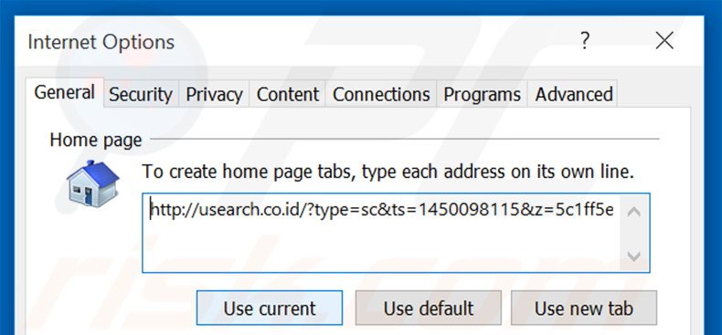 Removing usearch.co.id from Internet Explorer homepage