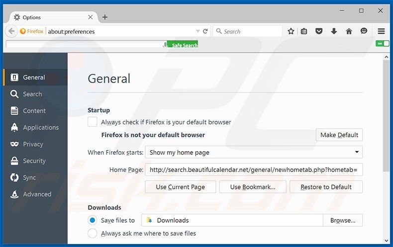 Removing search.beautifulcalendar.net from Mozilla Firefox homepage