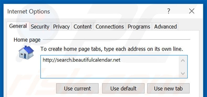 Removing search.beautifulcalendar.net from Internet Explorer homepage