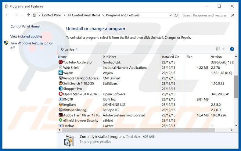 search.beautifulcalendar.net browser hijacker uninstall via Control Panel