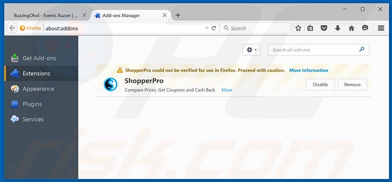 Removing BuzzingDhol ads from Mozilla Firefox step 2