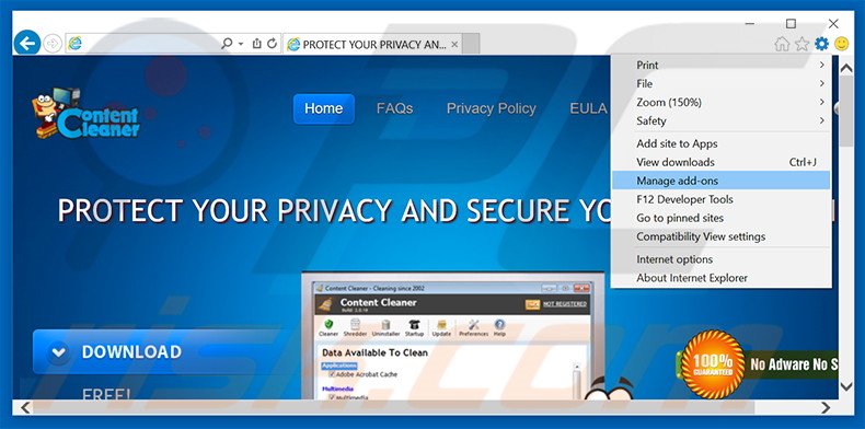 Removing Content Cleaner ads from Internet Explorer step 1