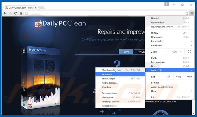 Removing DailyPCClean  ads from Google Chrome step 1