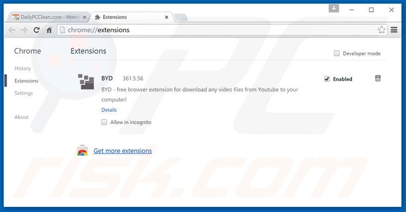 Removing DailyPCClean ads from Google Chrome step 2