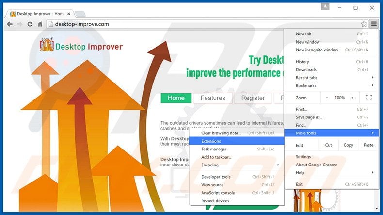 Removing Desktop Improver  ads from Google Chrome step 1