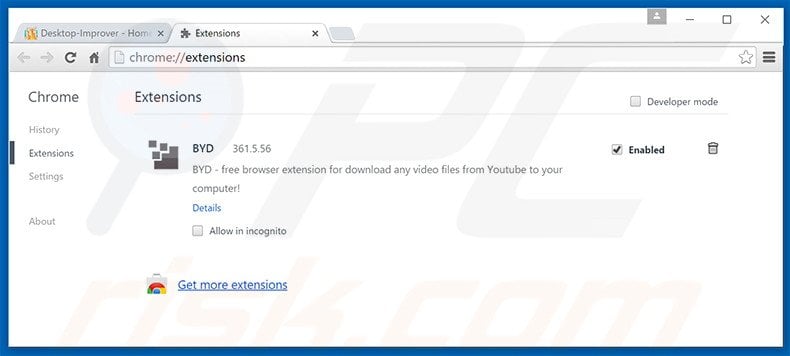 Removing Desktop Improver ads from Google Chrome step 2