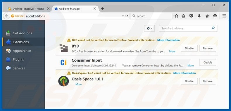 Removing Desktop Improver ads from Mozilla Firefox step 2