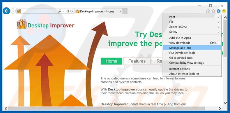 Removing Desktop Improver ads from Internet Explorer step 1