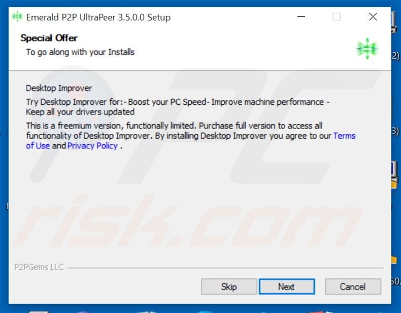 Delusive installer used to distribute Desktop Improver