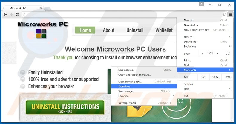 Removing Microworks PC  ads from Google Chrome step 1