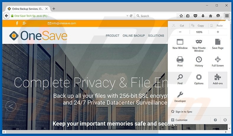 Removing OneSave ads from Mozilla Firefox step 1