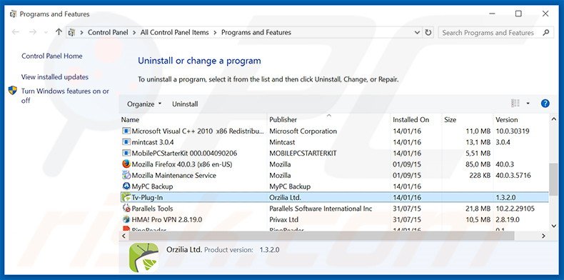 Tv-Plug-In adware uninstall via Control Panel