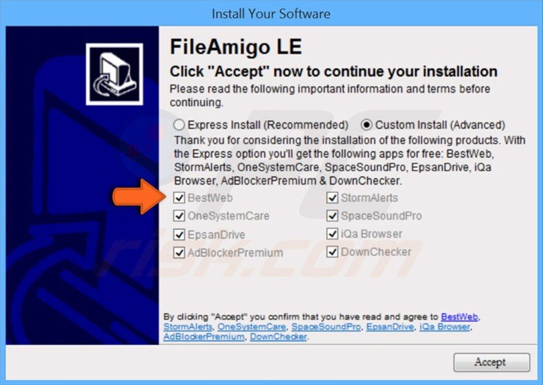 Installer set-up promoting BestWeb adware