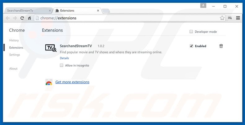 Removing search.searchandstreamtv.com related Google Chrome extensions