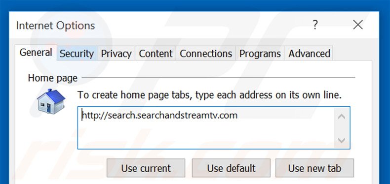 Removing search.searchandstreamtv.com from Internet Explorer homepage