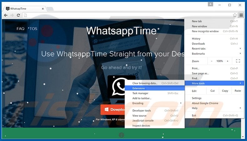 Removing whatsappTime  ads from Google Chrome step 1