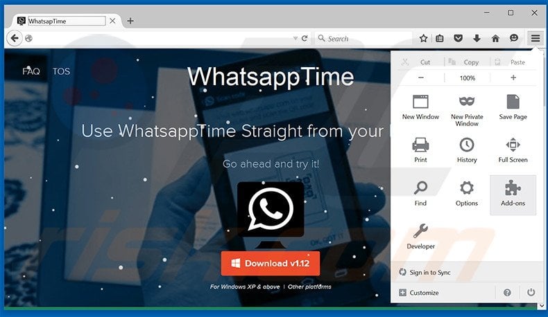 Removing whatsappTime ads from Mozilla Firefox step 1