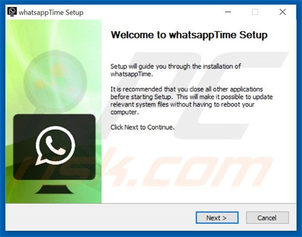 Official whatsappTime adware installation setup