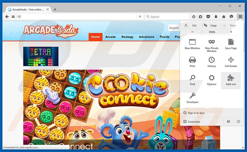 Removing ArcadeSoda ads from Mozilla Firefox step 1