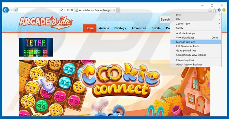 Removing ArcadeSoda ads from Internet Explorer step 1
