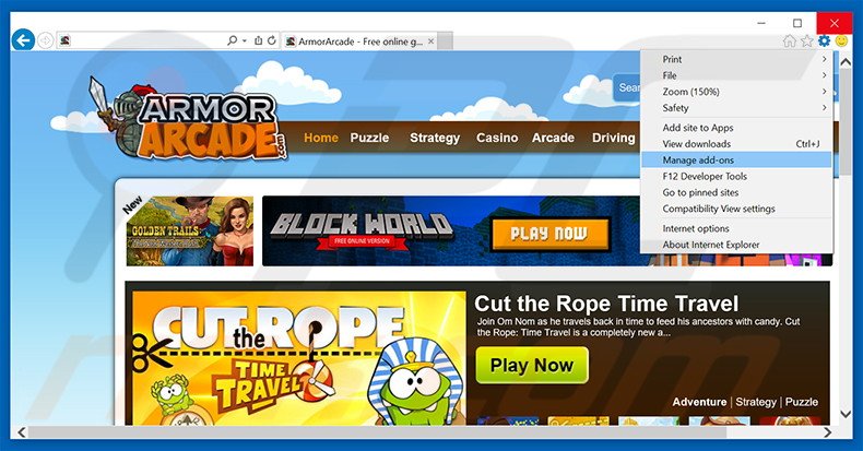 Removing ArmorArcade ads from Internet Explorer step 1