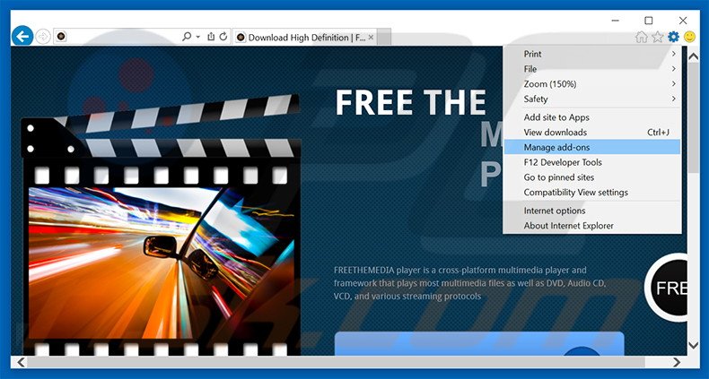 Removing FREETHEMEDIA Player ads from Internet Explorer step 1