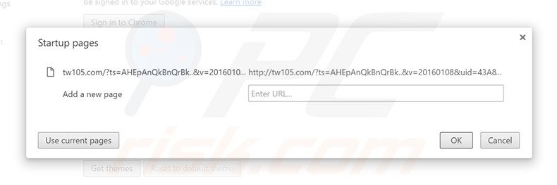 Removing tw105.com from Google Chrome homepage