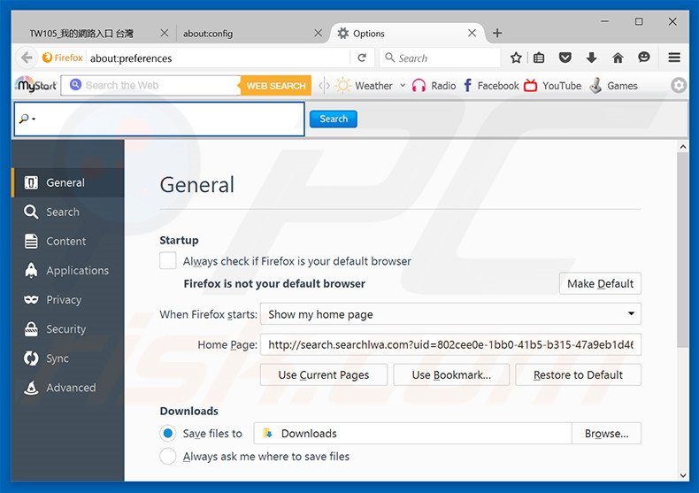 Removing tw105.com from Mozilla Firefox homepage