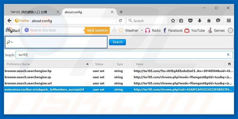 Removing tw105.com from Mozilla Firefox default search engine