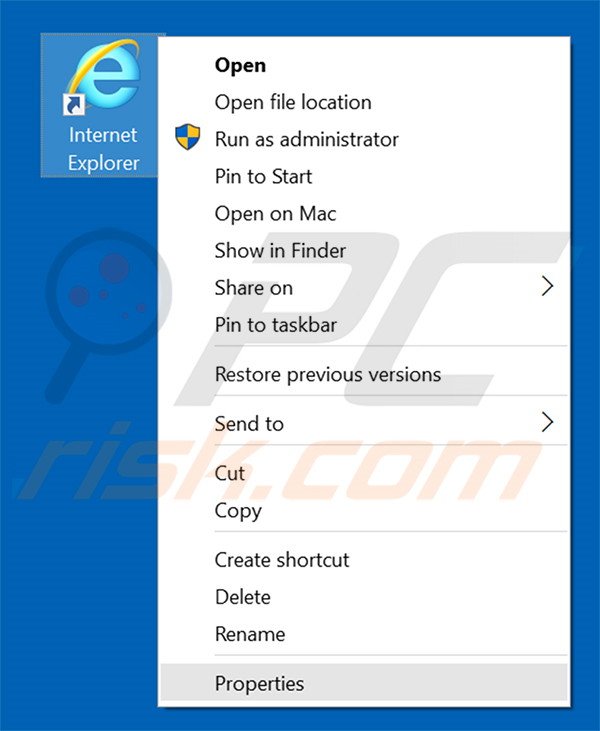 Removing searchtodo.com from Internet Explorer shortcut target step 1