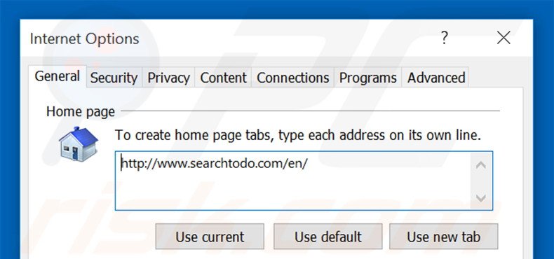 Removing searchtodo.com from Internet Explorer homepage