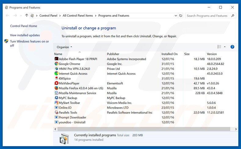 aqovd.com browser hijacker uninstall via Control Panel