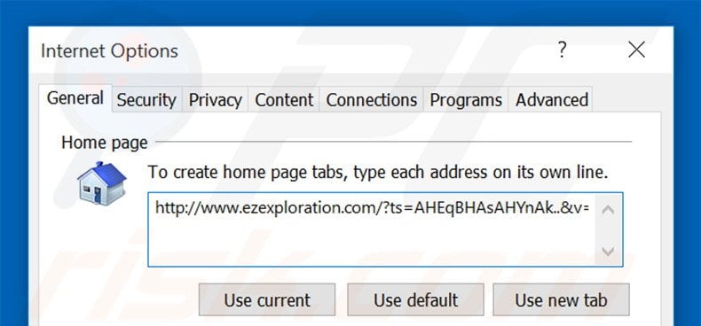 Removing ezexploration.com from Internet Explorer homepage