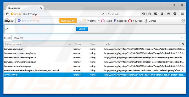 Removing jyhjyy.top from Mozilla Firefox default search engine