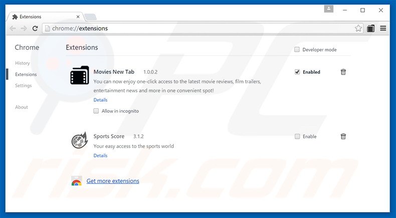 Removing moviestabsearch.com related Google Chrome extensions