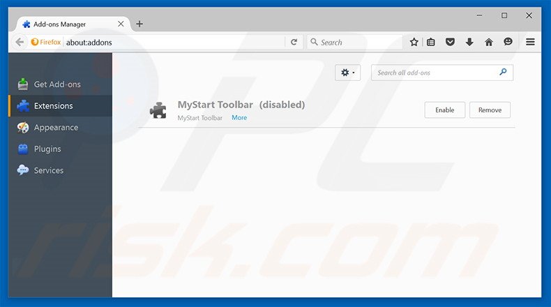 Removing moviestabsearch.com related Mozilla Firefox extensions