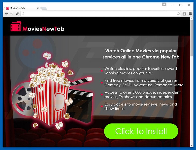 Website used to promote Movies New Tab browser hijacker