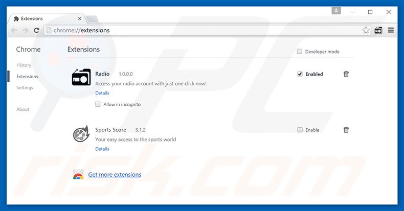 Removing radiotabsearch.com related Google Chrome extensions