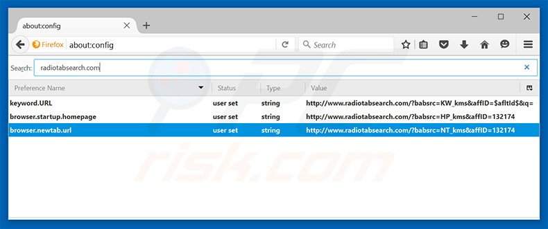 Removing radiotabsearch.com from Mozilla Firefox default search engine