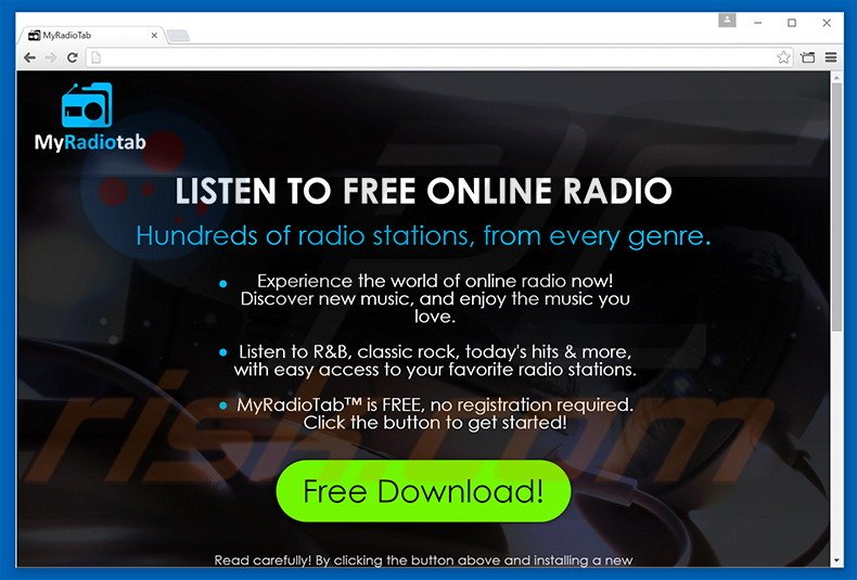 MyRadioTab browser hijacker promoting website